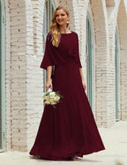 Abito da Damigella Donna Manica Lunga Scollatura a V Chiffon Abito da Cerimonia Matrimonio Festa 28018