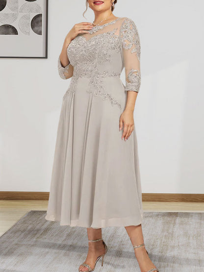A-Linie, U-Ausschnitt, Illusion, knielang, Chiffon, Spitze, Kleid für die Brautmutter mit Perlen und Pailletten