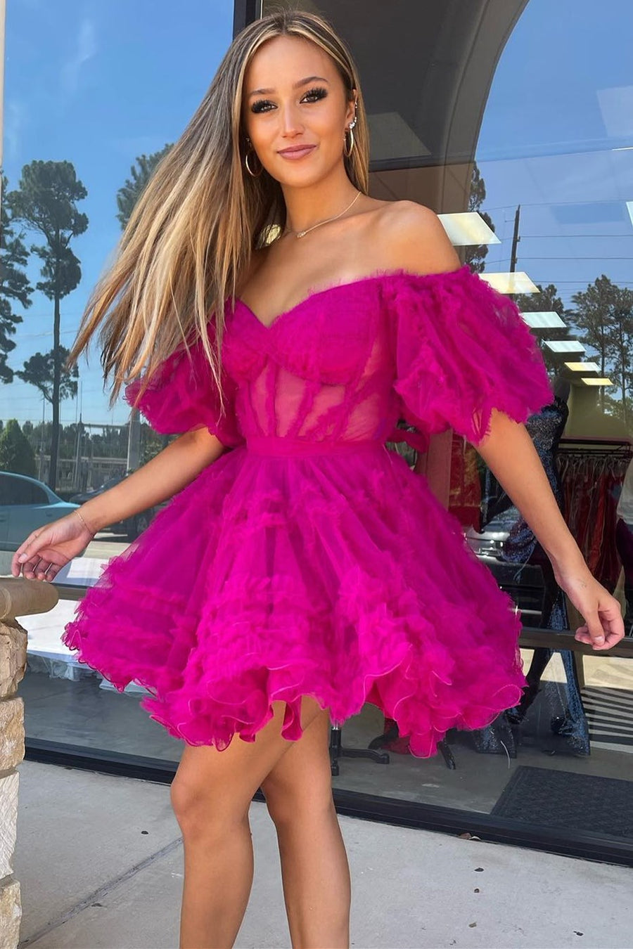 Naomi | A-Linie Off-Shoulder Tüll Homecoming Kleid