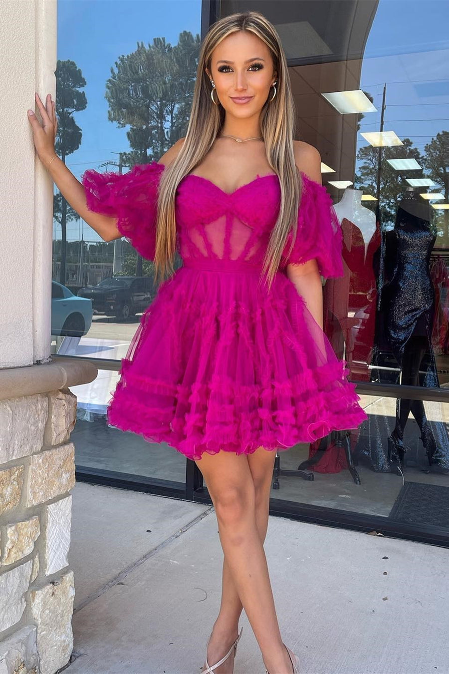 Naomi | A-Linie Off-Shoulder Tüll Homecoming Kleid