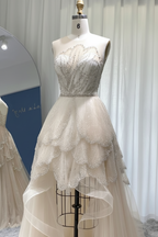 Bmbridal A Line Hi Lo Strapless Tulle Prom Dress With Lace Beading