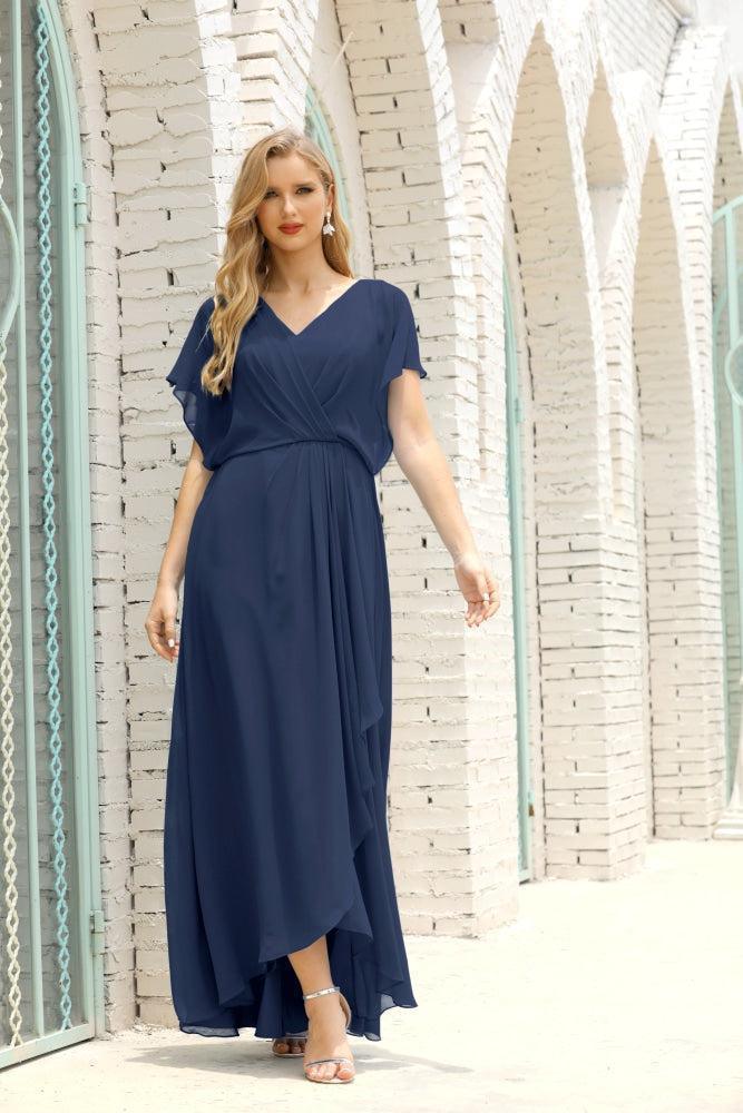 Vestidos de Mãe da Noiva Tamanho Grande Decote em V Comprido para Baixo Vestido de Gala Formal para Convidado de Casamento 28020