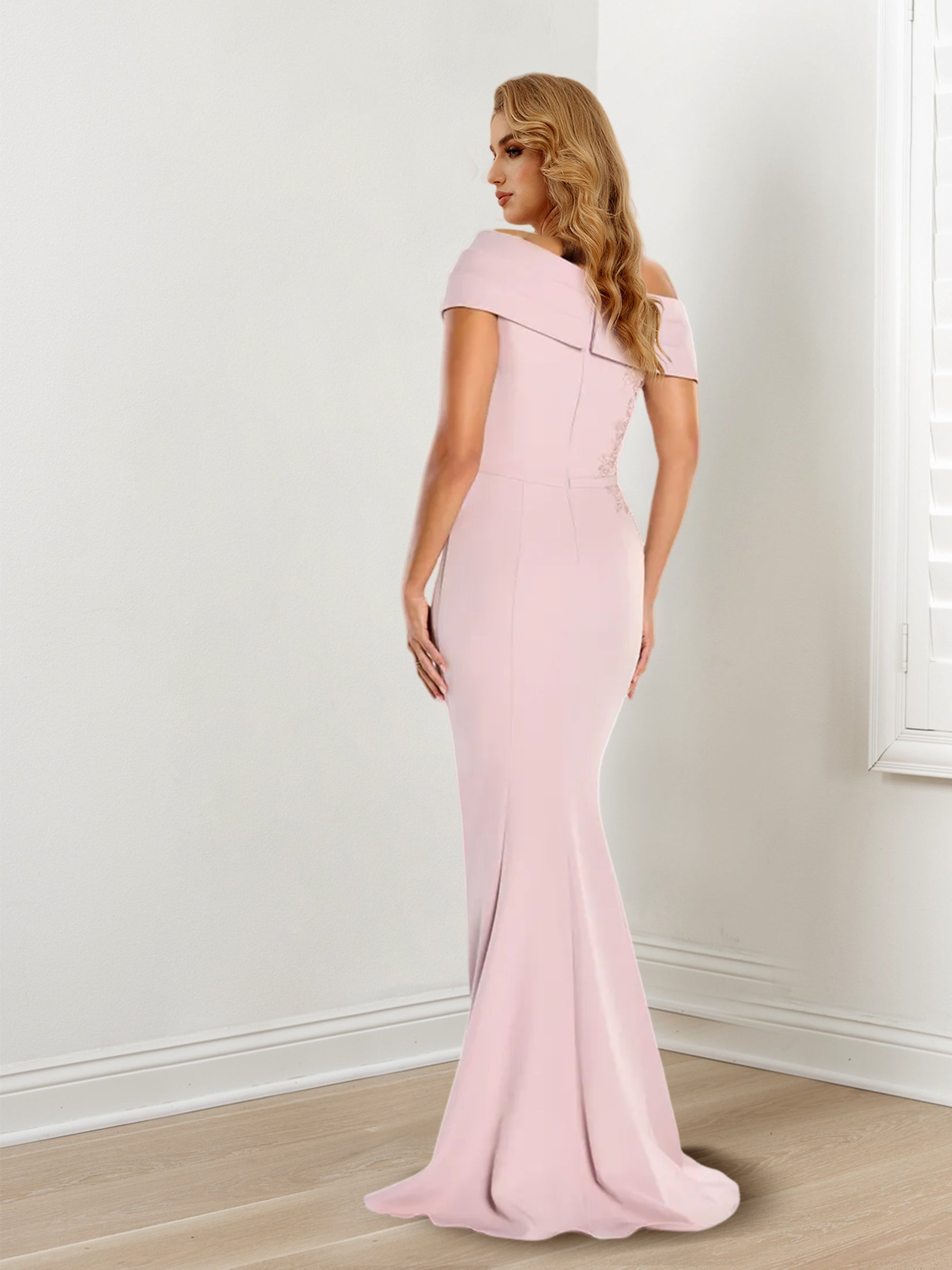 One Shoulder Lace Mother Of The Bride Dress With Long Sleeve Trumpet Silhouette
