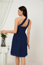 Numbersea Damen Chiffon Kurzes Ein-Schulter Brautjungfernkleid Festliche Kleider für Feier Heimkehr 2804