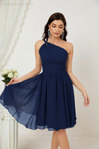 Numbersea Damen Chiffon Kurzes Ein-Schulter Brautjungfernkleid Festliche Kleider für Feier Heimkehr 2804