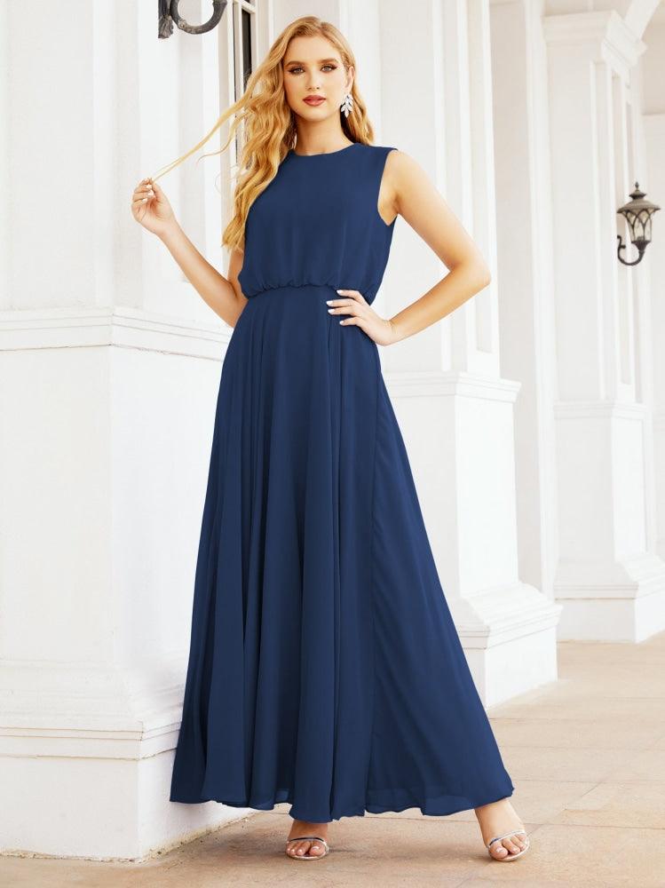 Vestido de Dama de Honra Sem Mangas Longo Linha A para Baile de Gala e Noites Formais 28025