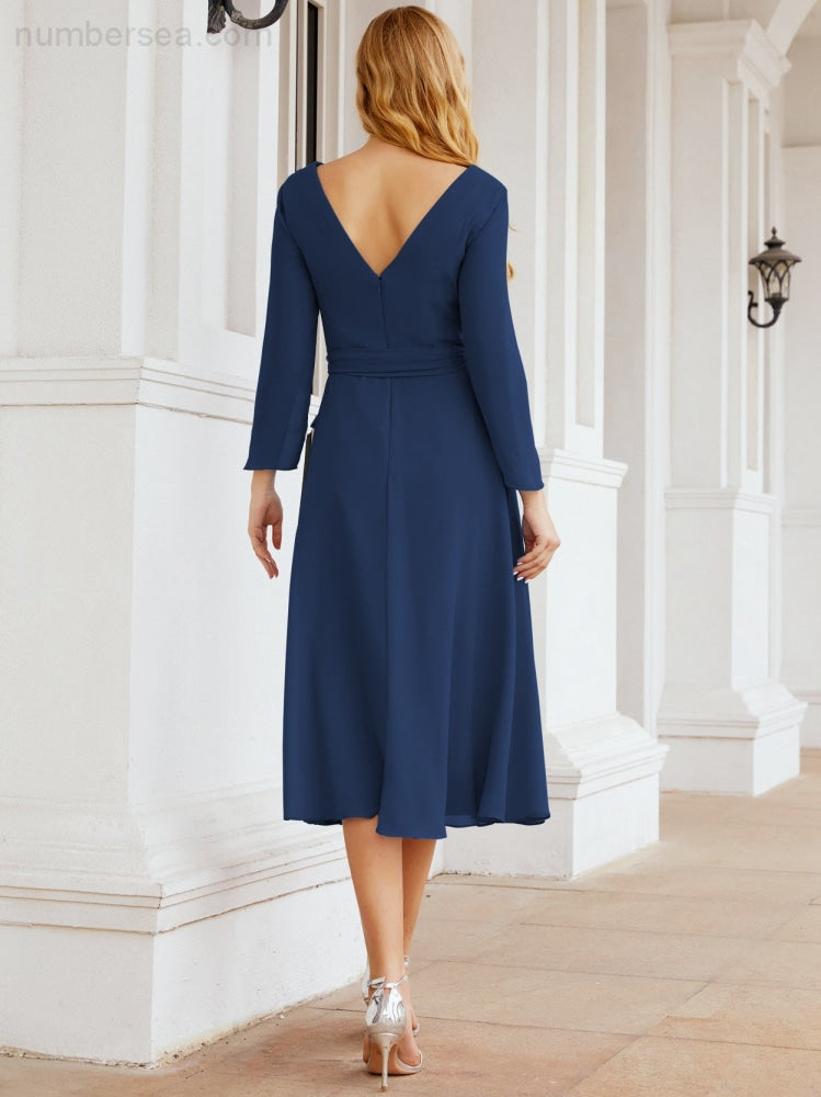 Bridesmaid Dress V-Back Waist Belt Mother of the Bride Wedding Guest SY28031