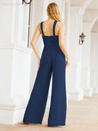 Tuta da sera elegante Numbersea con scollo incrociato, abito lungo per damigella, pantaloni a zampa d'elefante 28033