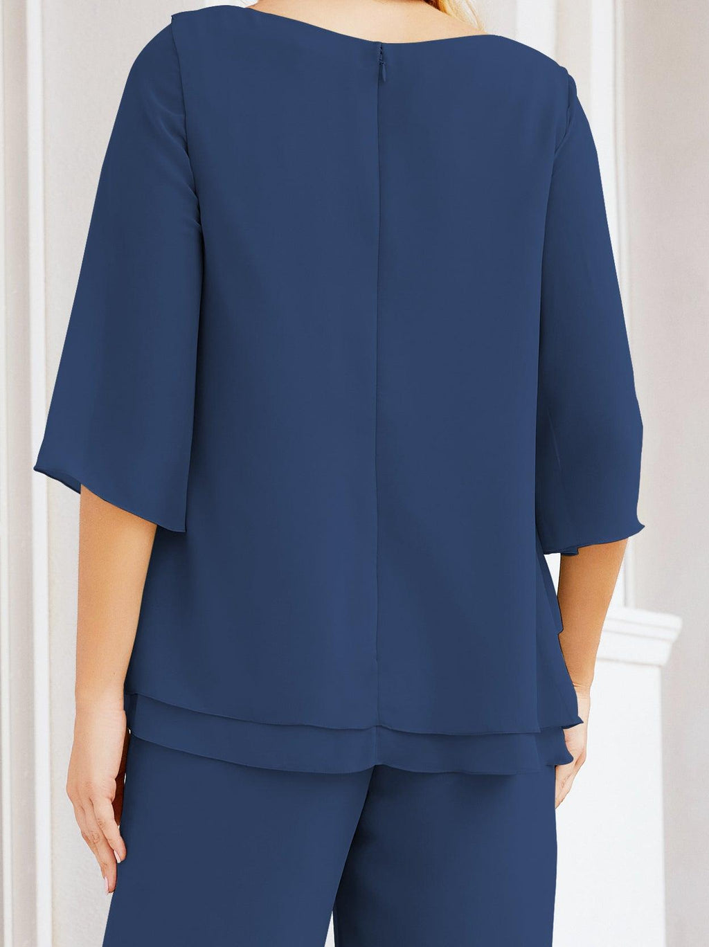Robe de mariée élégante pour la mère de la mariée en deux pièces, tailleur pantalon grande taille à volants superposés, peignoir argenté 28064