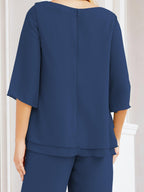 Robe de mariée élégante pour la mère de la mariée en deux pièces, tailleur pantalon grande taille à volants superposés, peignoir argenté 28064