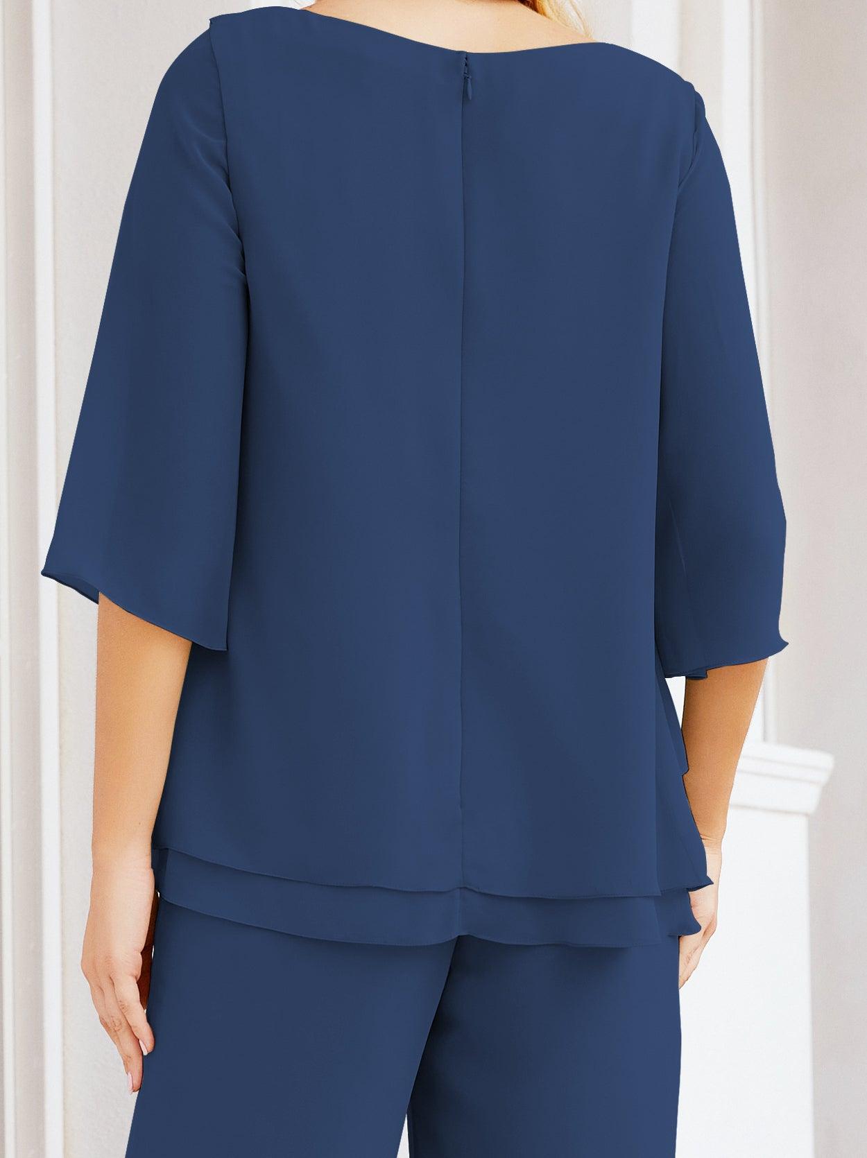 Robe de mariée élégante pour la mère de la mariée en deux pièces, tailleur pantalon grande taille à volants superposés, peignoir argenté 28064
