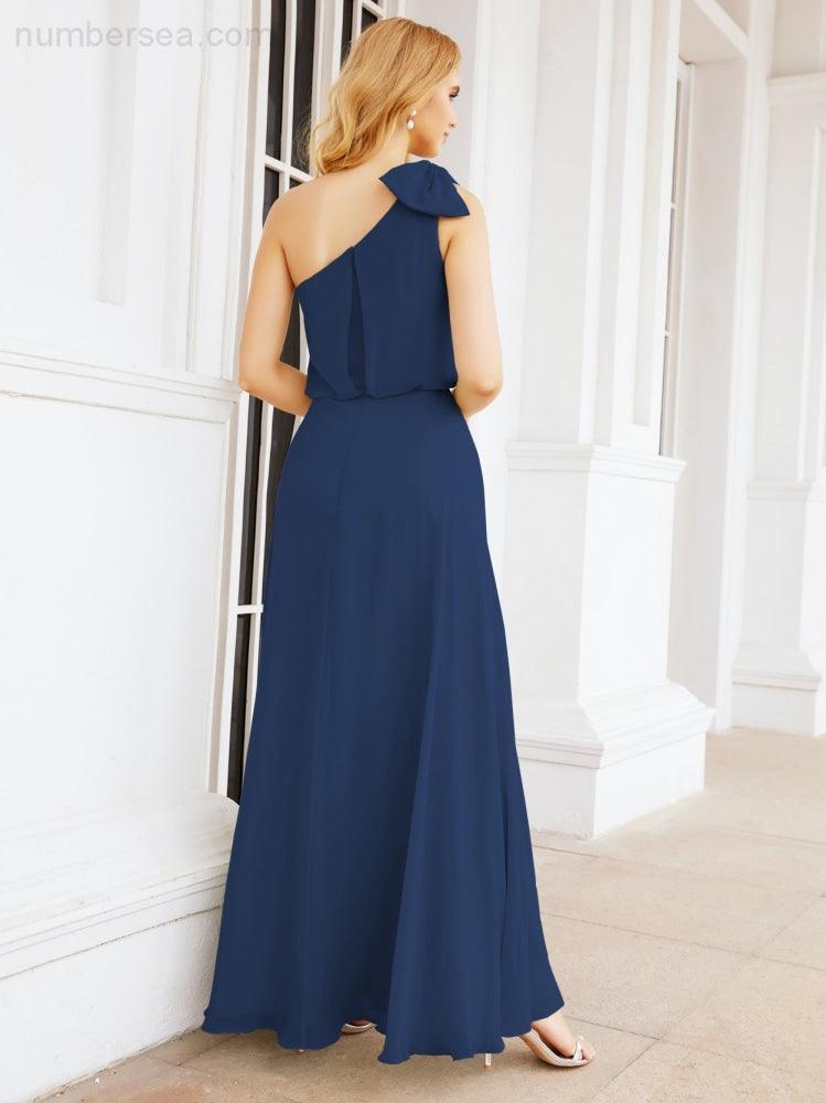 Robe de mariée longue asymétrique en mousseline à volants, sans manches et fendue sur le côté, modèle 28057