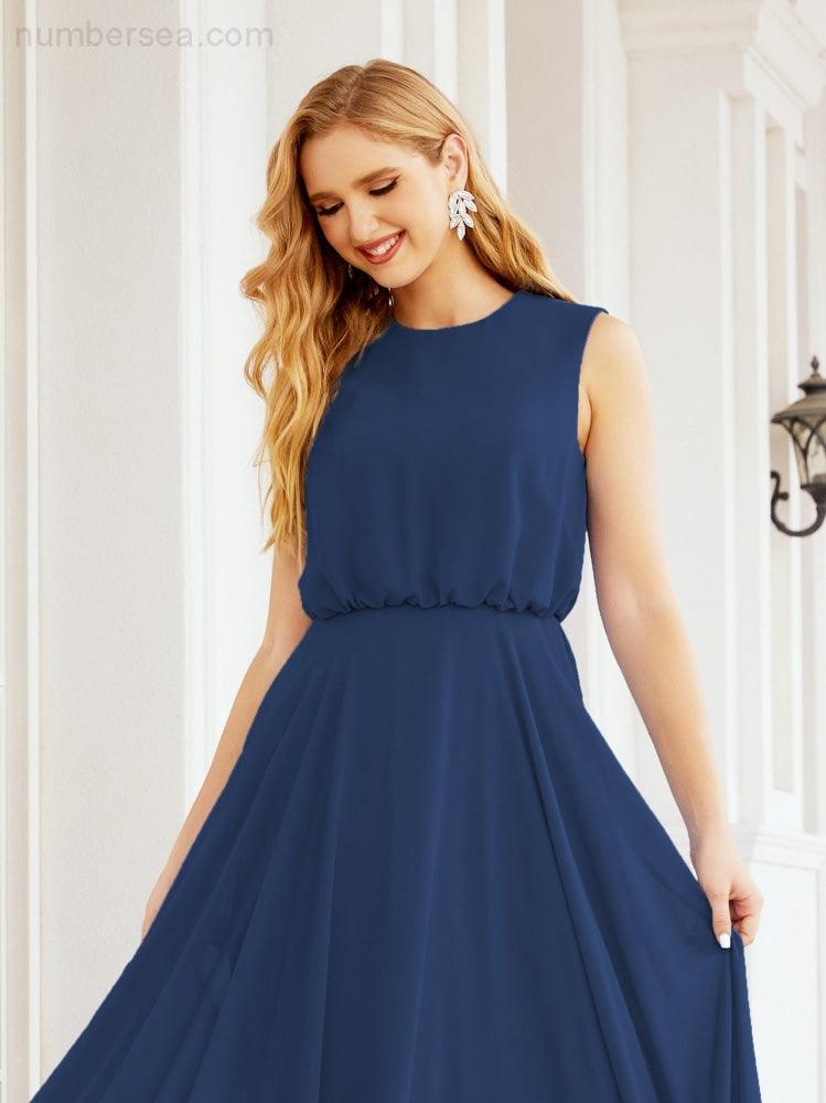 Vestido de Dama de Honra Sem Mangas Longo Linha A para Baile de Gala e Noites Formais 28025