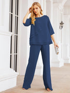 Robe de mariée élégante pour la mère de la mariée en deux pièces, tailleur pantalon grande taille à volants superposés, peignoir argenté 28064