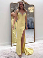 Sparkly Black Mermaid Prom Dress With Slit And Spaghetti Straps