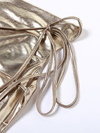 Metallic Coated Deep Neck Backless Evening Dress