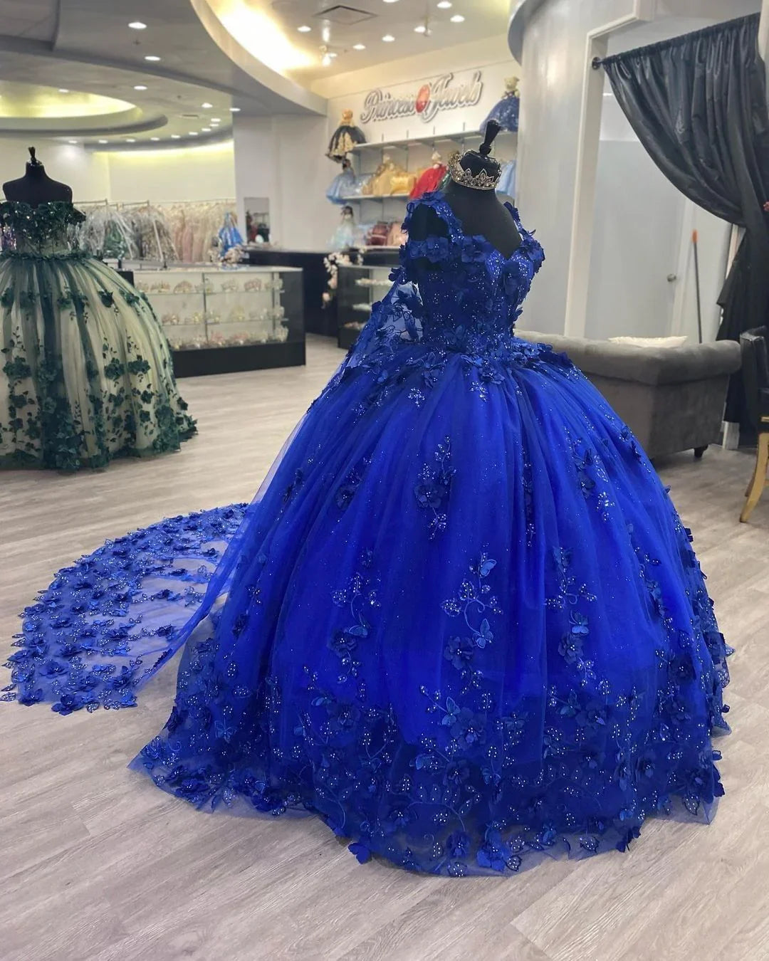 Vestido de princesa azul real para quinceañera con cola para niñas, largo para fiesta de graduación y velada, Y2479