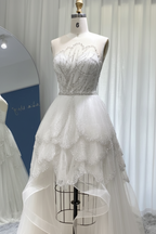 Bmbridal A Line Hi Lo Strapless Tulle Prom Dress With Lace Beading