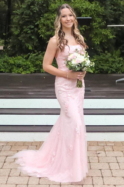 Vestido de fiesta largo de sirena con tirantes y apliques