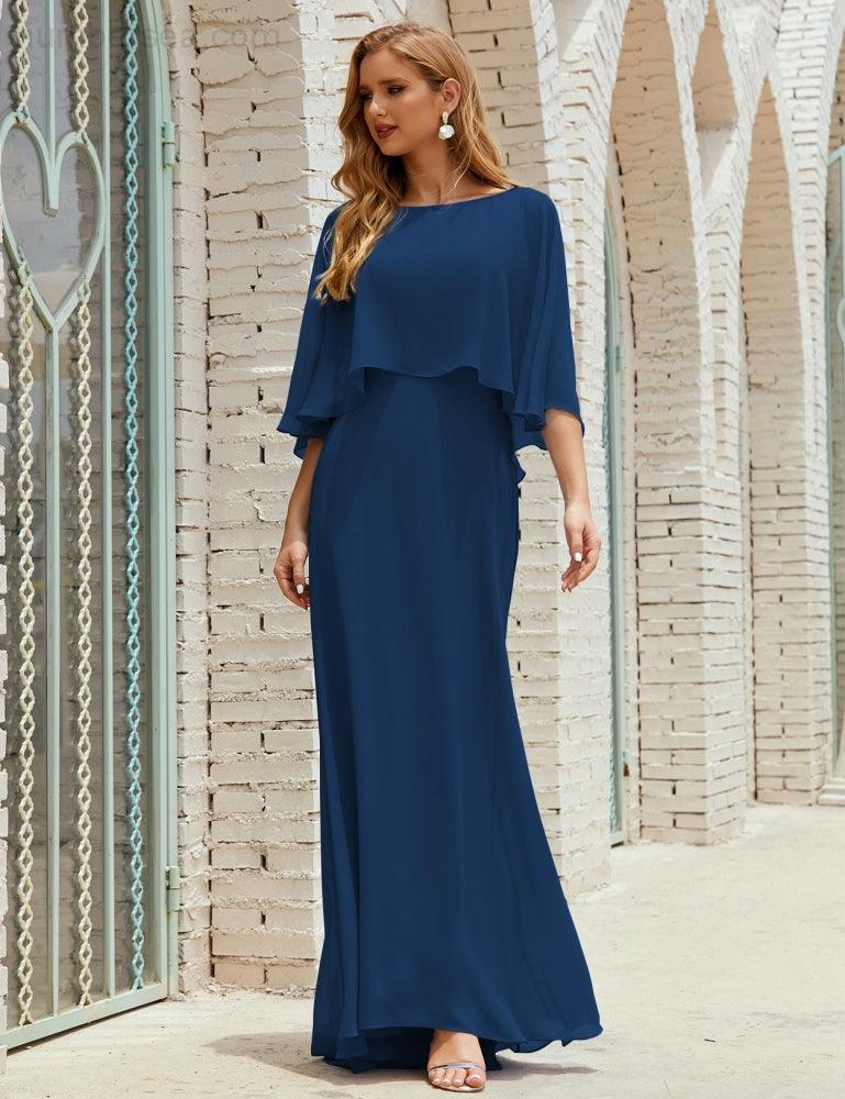 Abito da Damigella Donna Manica Lunga Scollatura a V Chiffon Abito da Cerimonia Matrimonio Festa 28018