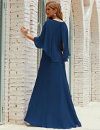 Abito da Damigella Donna Manica Lunga Scollatura a V Chiffon Abito da Cerimonia Matrimonio Festa 28018