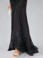 Long Sleeve Scoop Neck Mermaid Trumpet Mother Of The Bride Dress With Applique