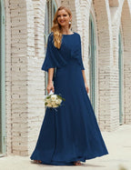Abito da Damigella Donna Manica Lunga Scollatura a V Chiffon Abito da Cerimonia Matrimonio Festa 28018