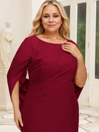 Trompeten-/Meerjungfrauen-Bootsausschnitt bodenlanges Chiffonkleid für die Brautmutter mit Faltenwurf