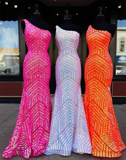 Vestido de fiesta de sirena con lentejuelas y un solo hombro