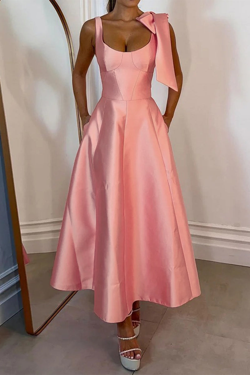 Abiti da sera sexy a collo a U, unicolore, allacciati con lacci