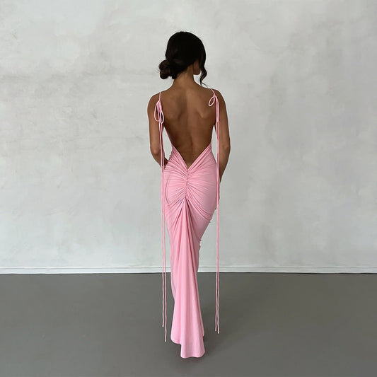 Sexy Kleid für Damen, sexy rückenfreies Plisseekleid, Abendkleid, ärmelloses Trägerkleid für Damen 