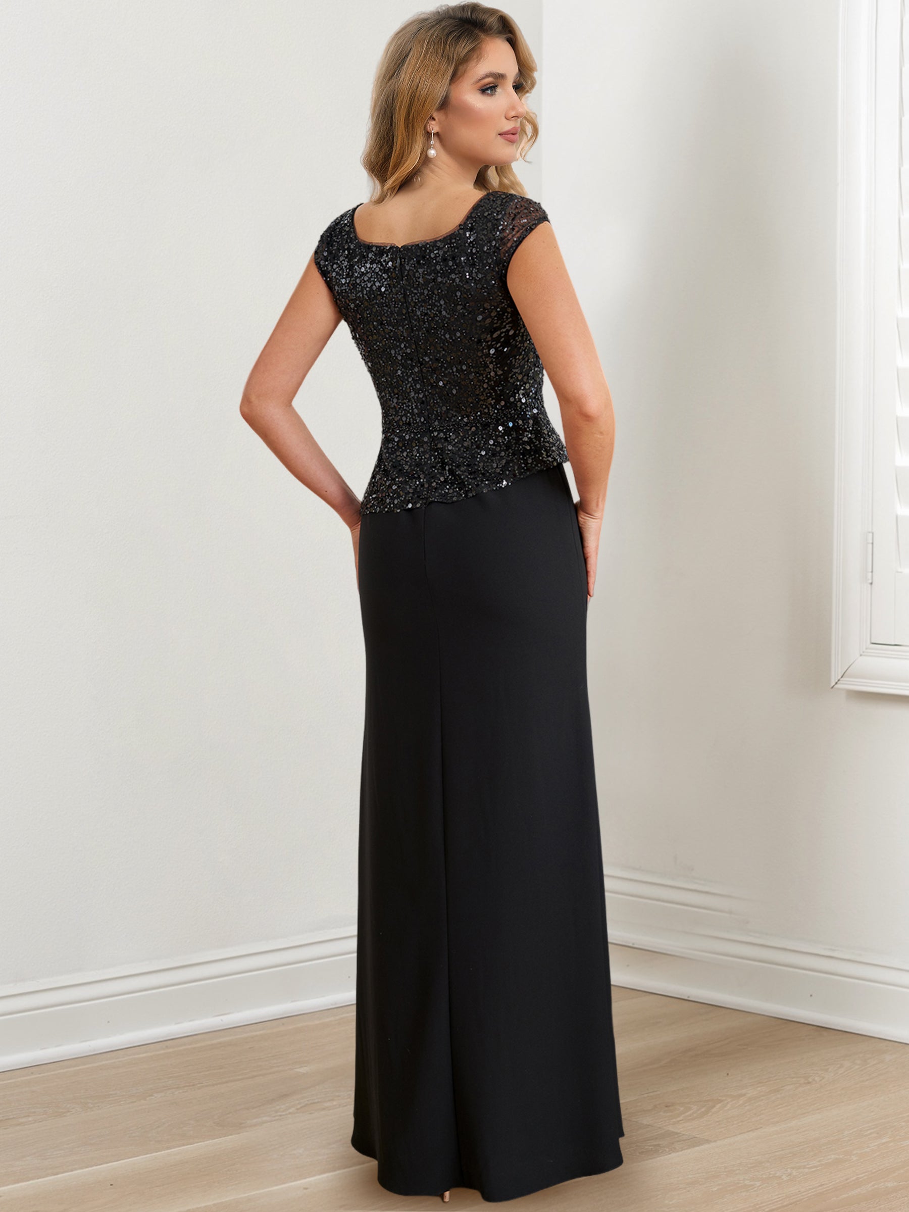 Square Neck Floor Length Sheath Mother of the Bride Gowns