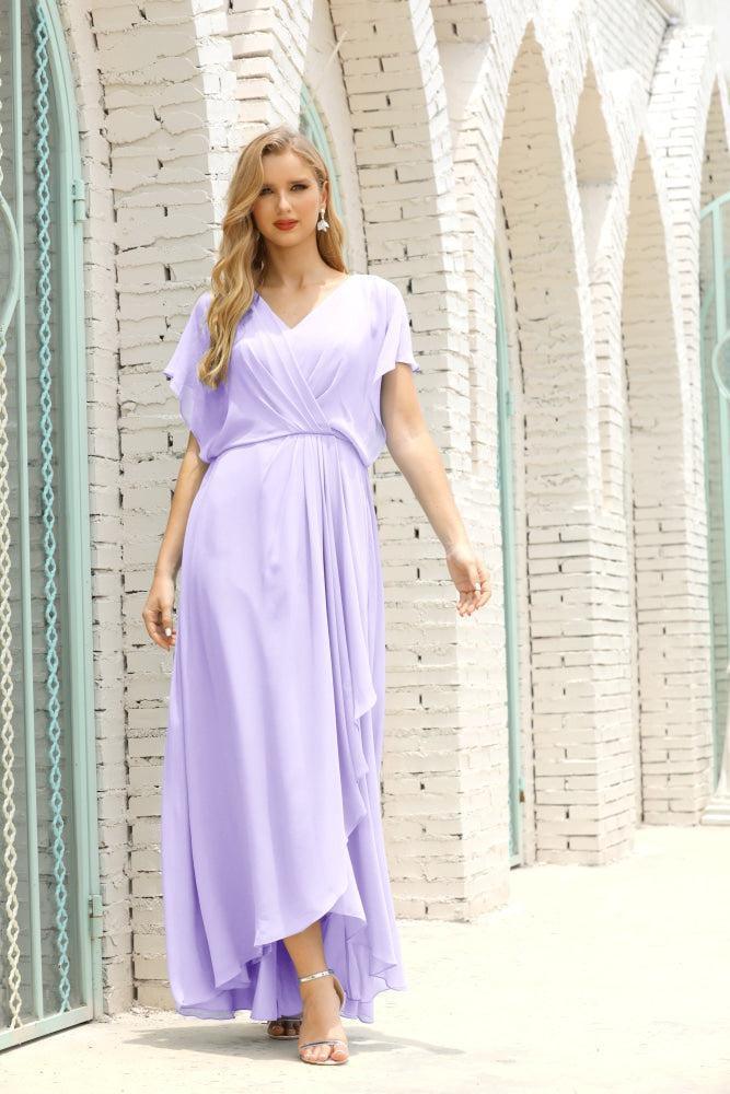 Vestidos de Mãe da Noiva Tamanho Grande Decote em V Comprido para Baixo Vestido de Gala Formal para Convidado de Casamento 28020