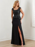 Square Neck Floor Length Sheath Mother of the Bride Gowns