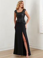 Square Neck Floor Length Sheath Mother of the Bride Gowns
