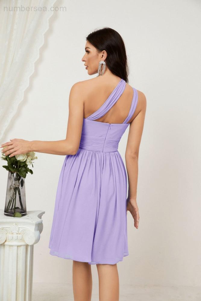 Numbersea Damen Chiffon Kurzes Ein-Schulter Brautjungfernkleid Festliche Kleider für Feier Heimkehr 2804
