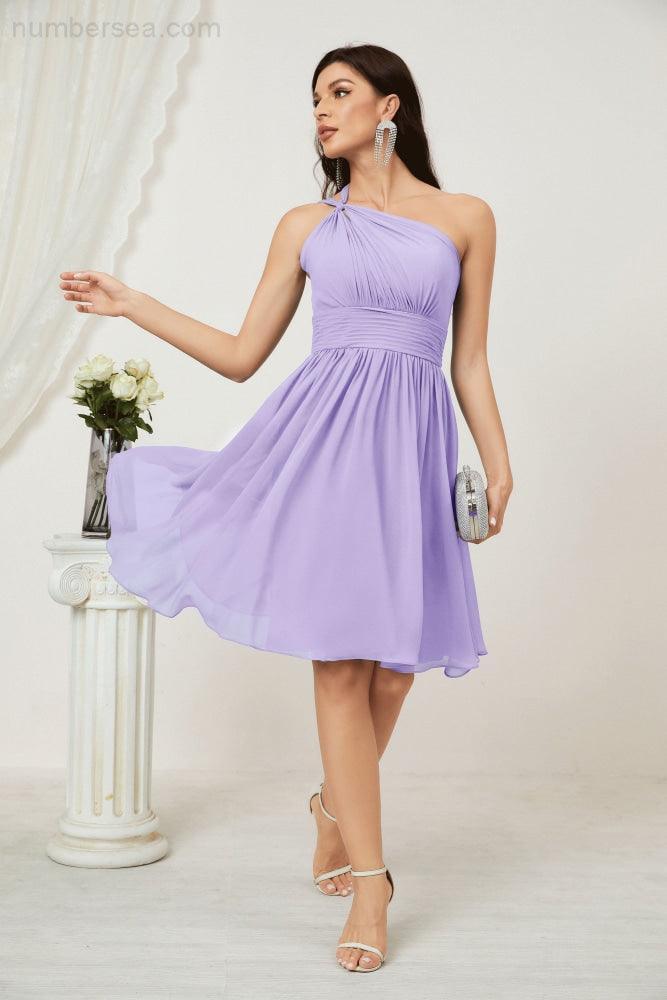 Numbersea Damen Chiffon Kurzes Ein-Schulter Brautjungfernkleid Festliche Kleider für Feier Heimkehr 2804