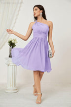 Numbersea Damen Chiffon Kurzes Ein-Schulter Brautjungfernkleid Festliche Kleider für Feier Heimkehr 2804