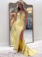 Sparkly Black Mermaid Prom Dress With Slit And Spaghetti Straps