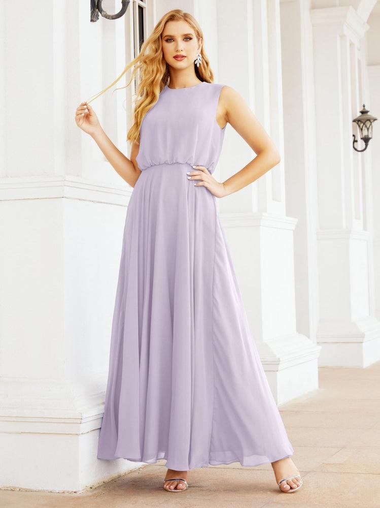 Vestido de Dama de Honra Sem Mangas Longo Linha A para Baile de Gala e Noites Formais 28025