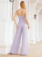 Tuta da sera elegante Numbersea con scollo incrociato, abito lungo per damigella, pantaloni a zampa d'elefante 28033