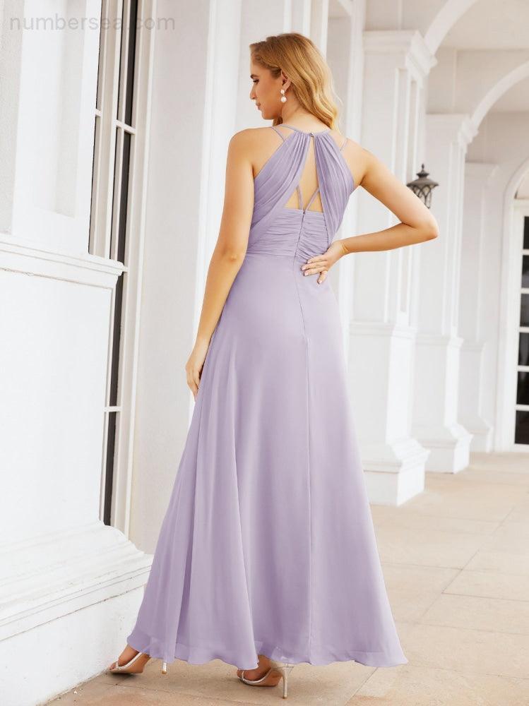 Numbersea Robes de demoiselle d'honneur pour femmes à bretelles doubles spaghetti Robe longue de soirée formelle fendue sur le côté 28051