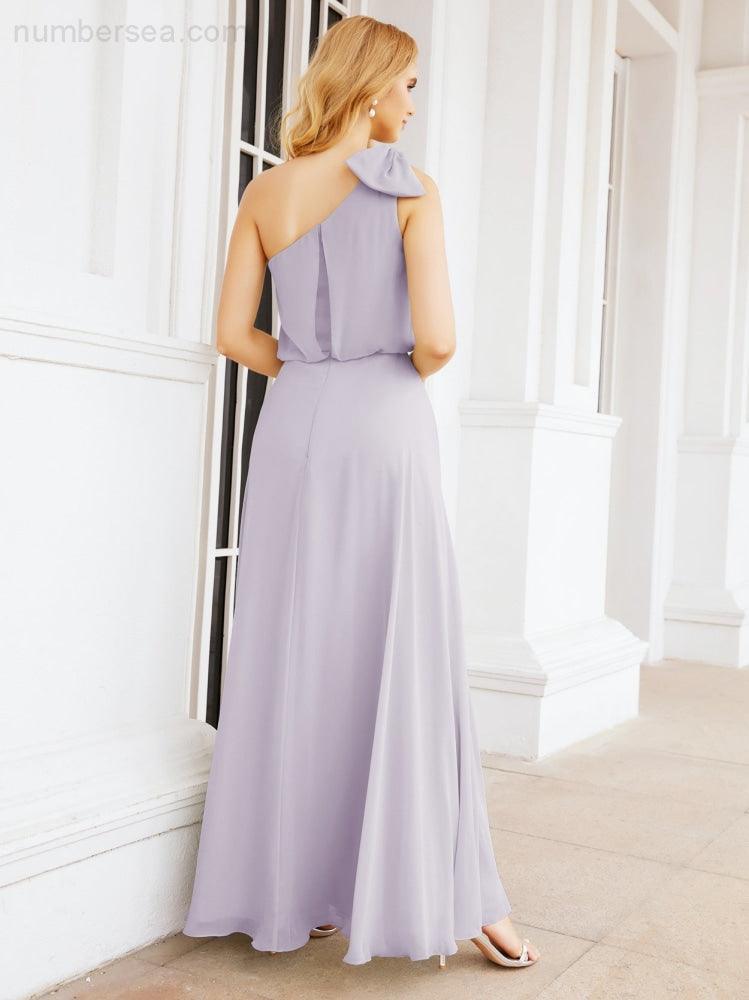 Robe de mariée longue asymétrique en mousseline à volants, sans manches et fendue sur le côté, modèle 28057