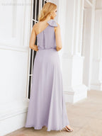 Robe de mariée longue asymétrique en mousseline à volants, sans manches et fendue sur le côté, modèle 28057