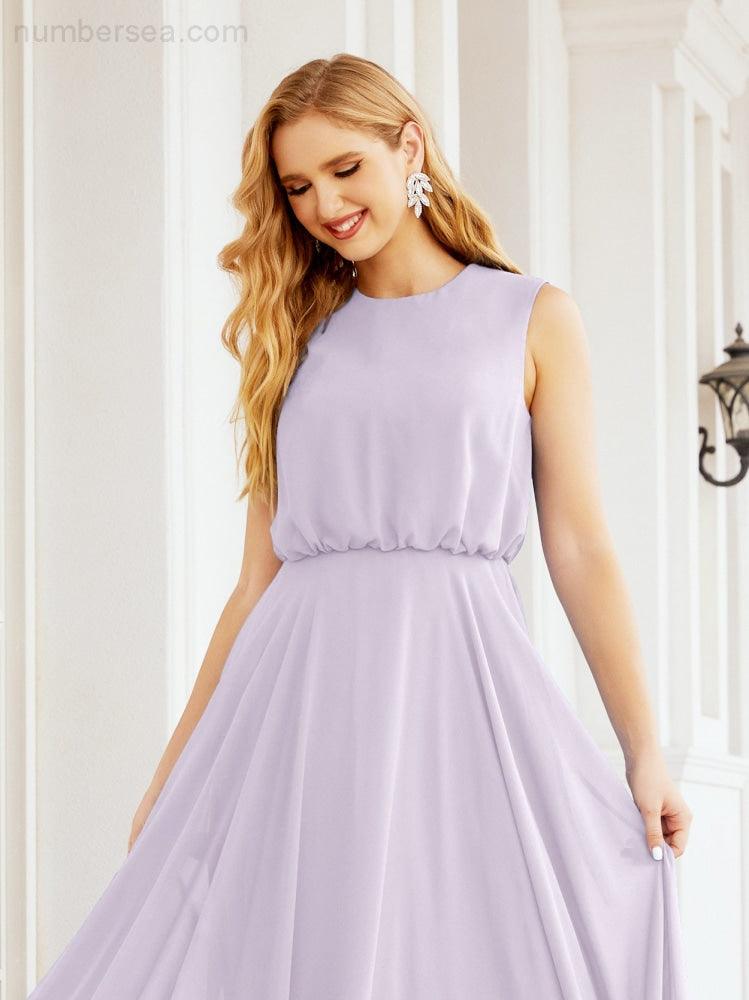Vestido de Dama de Honra Sem Mangas Longo Linha A para Baile de Gala e Noites Formais 28025