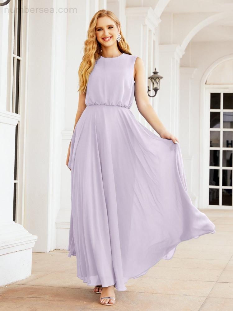 Vestido de Dama de Honra Sem Mangas Longo Linha A para Baile de Gala e Noites Formais 28025