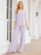 Robe de mariée élégante pour la mère de la mariée en deux pièces, tailleur pantalon grande taille à volants superposés, peignoir argenté 28064