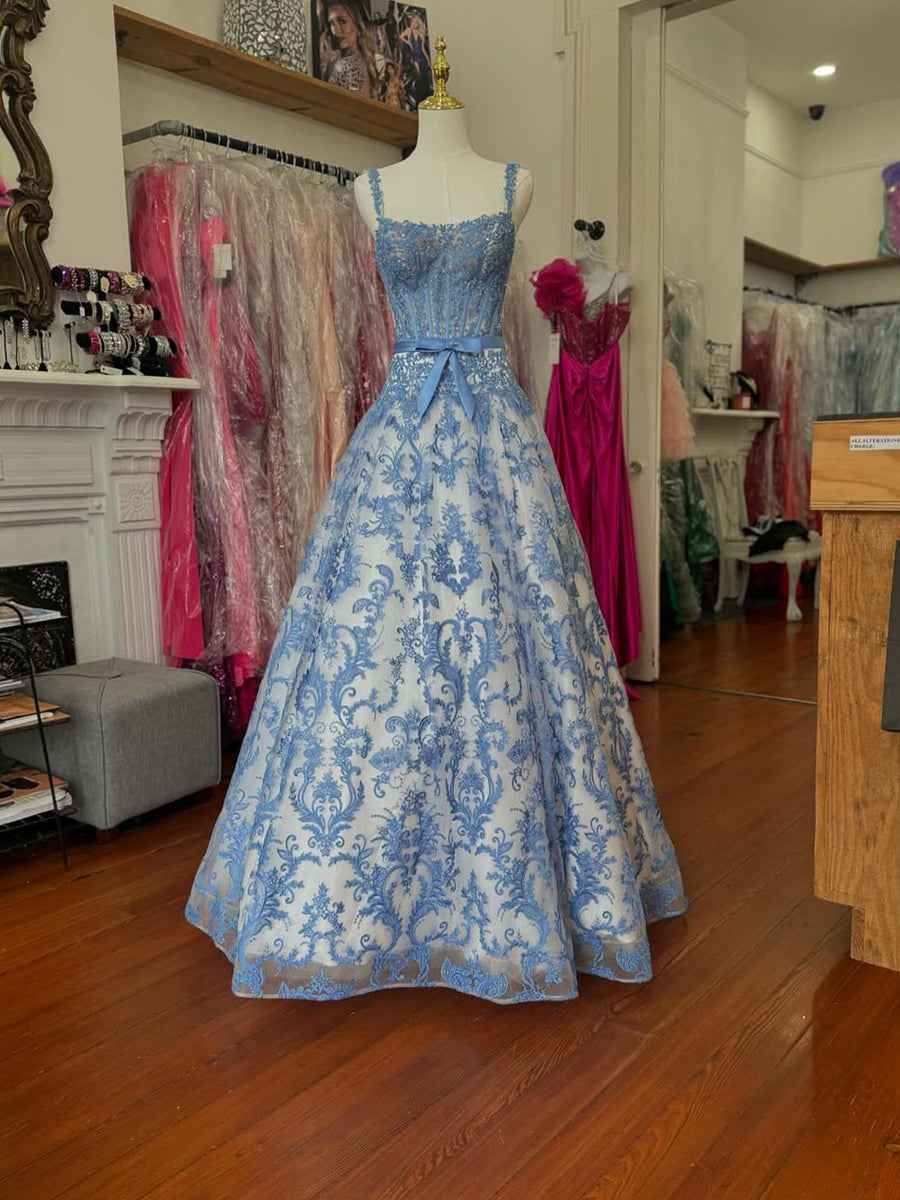 Royal Blue Baroque Lace Corset Prom Dress Long With Beadwork