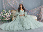 Elegant Tulle Maternity Dress for Photoshoot Ruffle Puff Sleeves Bridal Robe Maternity Gowns Green Pregnancy Photography Dresses