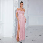 Abendkleid Damen Party Sexy High Open Pailletten Cocktailkleid Nachtclub Off The Shoulder Kleid 